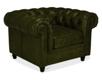 Chesterfield leather armchair olive green studded armrests