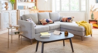 Sofá esquinero con chaise longue derecha de 4/5 plazas tejido rizado taupe claro (2,5G - MD)