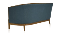 Antique 3 seater sofa with moulded armrests antique stained wood and ocean blue fabric