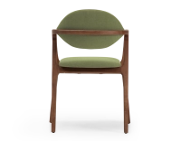 Chaise design avec accoudoirs bois teinte marron foncé et tissu vert