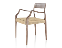 Chaise scandinave avec accoudoirs bois teinte marron foncé assise corde