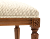 Tabouret ancien style Louis XVI bois teinte ancienne et tissu chiné beige