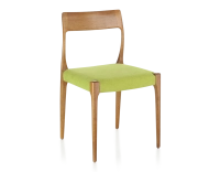 Scandinavian chair cherry-stained wood, apple green fabric seat