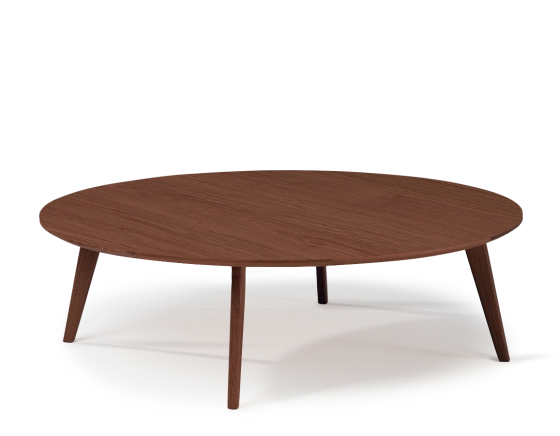 Table basse ronde en chêne plateau bois F1 teinte marron foncé 100x100x30 cm