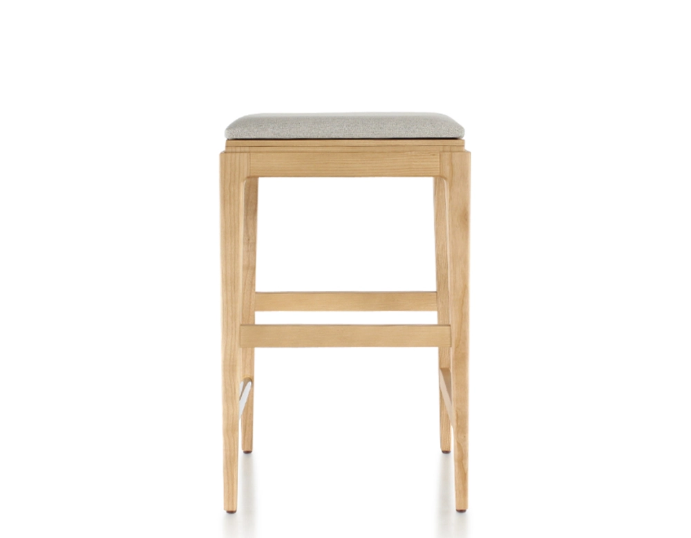 Tabouret de bar design H60 cm bois teinte naturelle assise tissu beige naturel