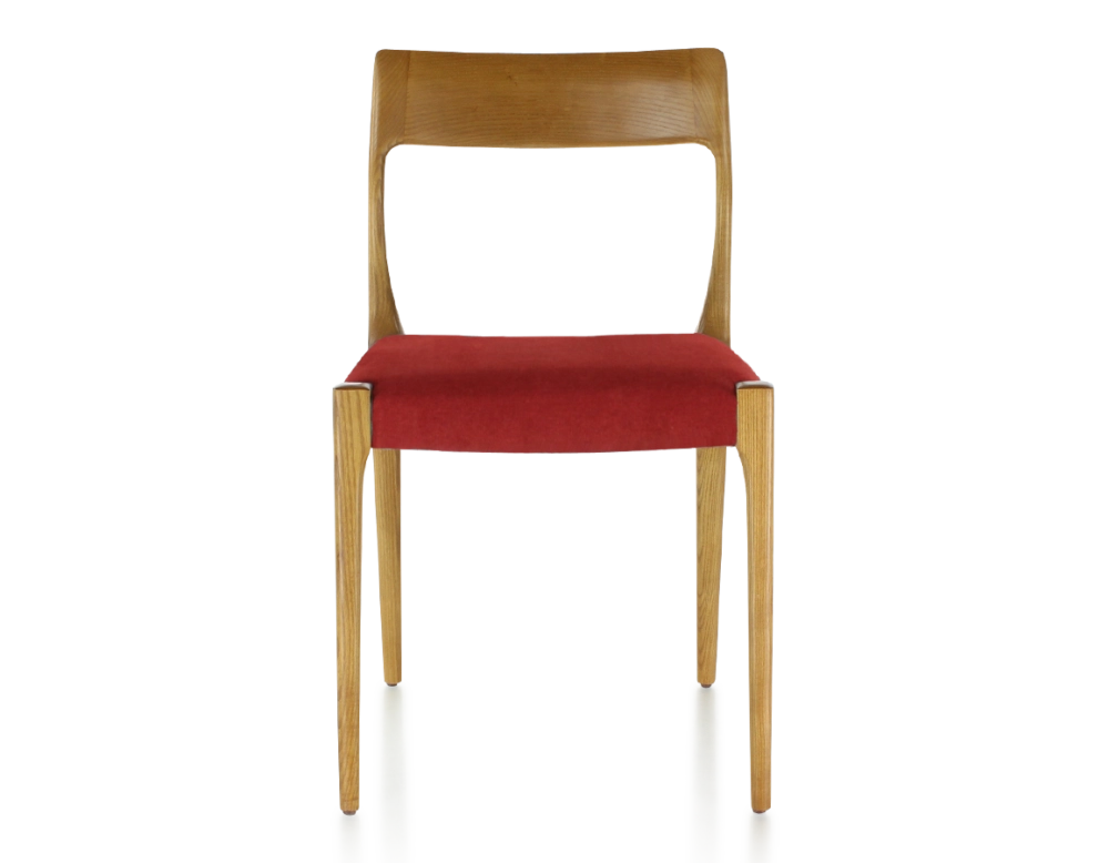Scandinavian chair cherry stained wood burgundy fabric seat