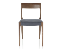 Silla escandinava madera tintada marrón oscuro asiento tejido gris