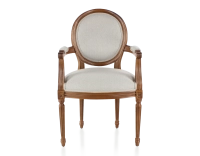 Chaise ancienne style Louis XVI avec accoudoirs bois teinte ancienne et tissu beige naturel