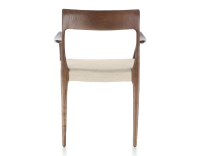 Silla escandinava con reposabrazos madera tintada marrón oscuro asiento tejido camel