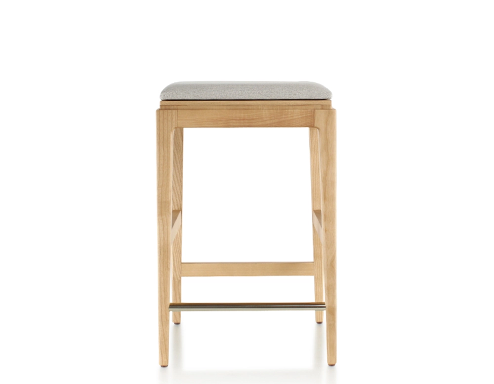 Tabouret de bar design H60 cm bois teinte naturelle assise tissu beige naturel
