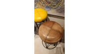 Taburete de bar vintage de piel jaune, marron soutenu et vert olive
