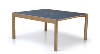 Bureau bench 2 postes chêne teinte naturelle plateau fenix bleu foncé 140x160