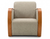 Sillón de diseño bois teinte merisier et tissu vert bambou