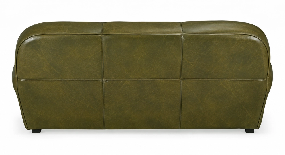 Canapé club cuir 3 places vert olive accoudoirs passepoil
