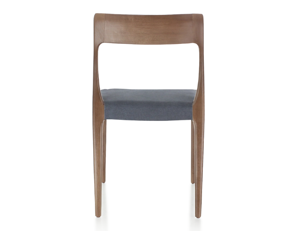 Silla escandinava madera tintada marrón oscuro asiento tejido gris