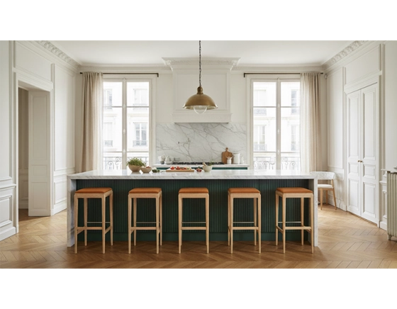 Taburete de bar de diseño H80 cm madera tinte natural asiento piel caramelo