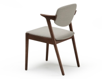 Chaise design teinte marron foncé et tissu beige naturel bois teinte marron foncé assise tissu beige naturel