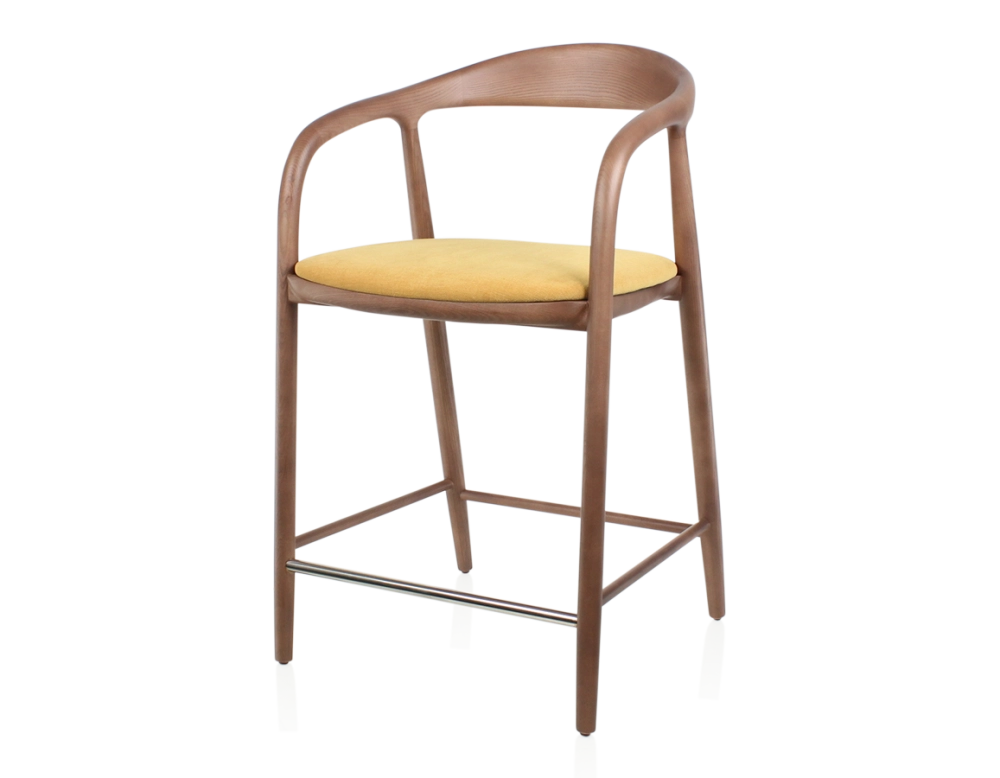 Bar stool H60 cm walnut-stained wood and yellow fabric