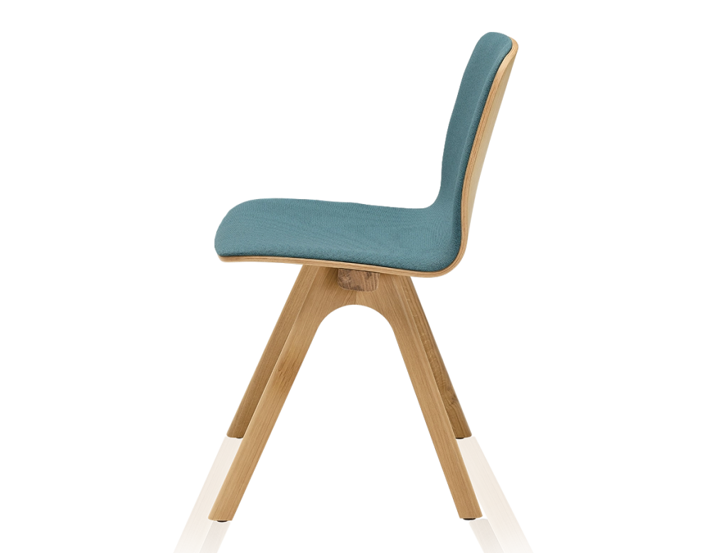 Silla de diseño de roble tapizada madera tinte natural asiento tejido azul océano
