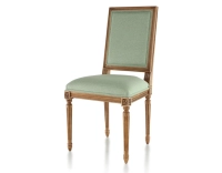Silla antigua estilo Luis XVI madera con tinte envejecido y tejido verde salvia