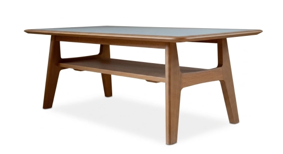 Mesa de centro cuadrada de roble y cerámica con madera de tinte natural tablero cerámico efecto mármol blanco 120X120 cm
