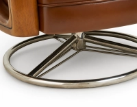 Fauteuil club pivotant bois et cuir marron vintage