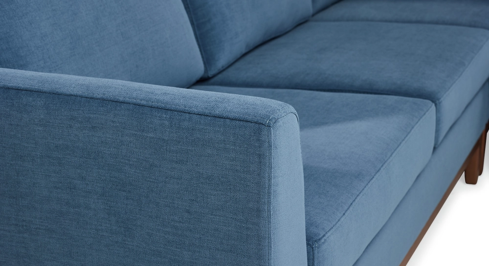 Canapé d'angle méridienne gauche 4 places tissu bleu jean (MG - 2D)