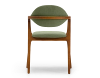 Silla de diseño con reposabrazos madera tinte cerezo y tejido verde