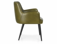 Chaise vintage avec accoudoirs cuir vert olive