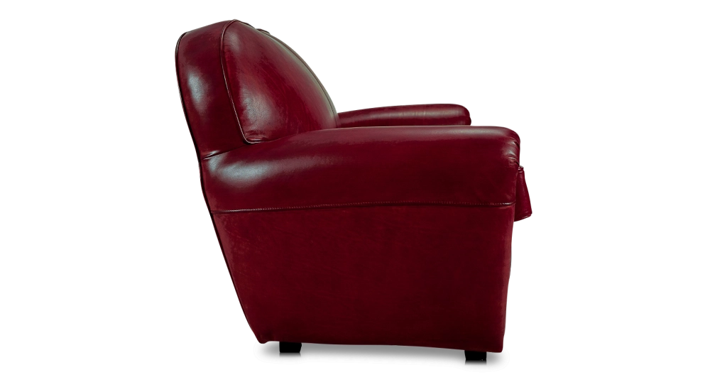 2 seater leather club sofa burgundi studded armrests