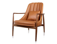 Scandinavian armchair cherry-stained wood and caramel leather