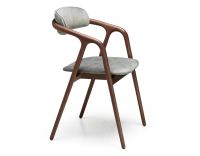 Scandinavian chair walnut wood with a grey-blue velvet fabric seat.