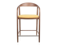 Bar stool H60 cm walnut-stained wood and yellow fabric