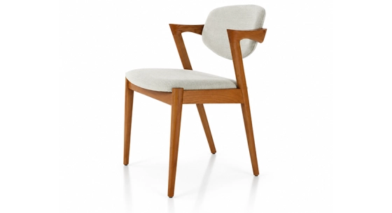 Chaise design teinte merisier et tissu beige naturel bois teinte merisier assise tissu beige naturel