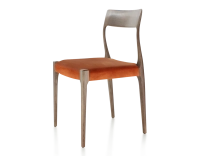 Scandinavian chair wood stained dark brown seat terracotta velvet fabric