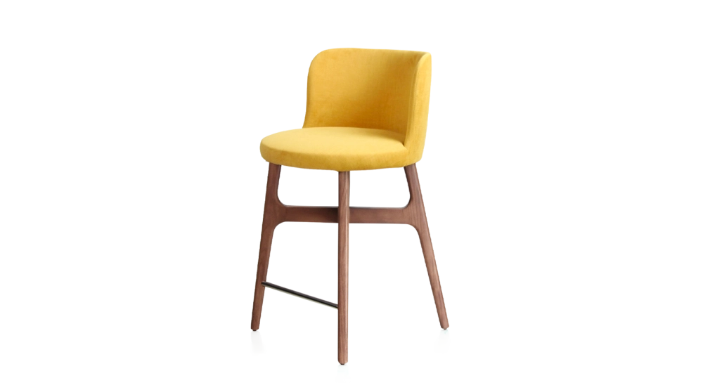 Bar stool h60 cm walnut-stained wood, yellow fabric seat