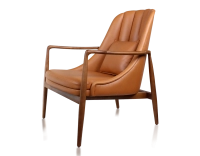 Scandinavian armchair cherry-stained wood and caramel leather