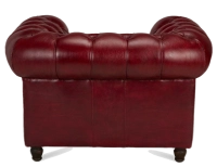 Fauteuil Chesterfield cuir rouge carmin accoudoirs cloutés