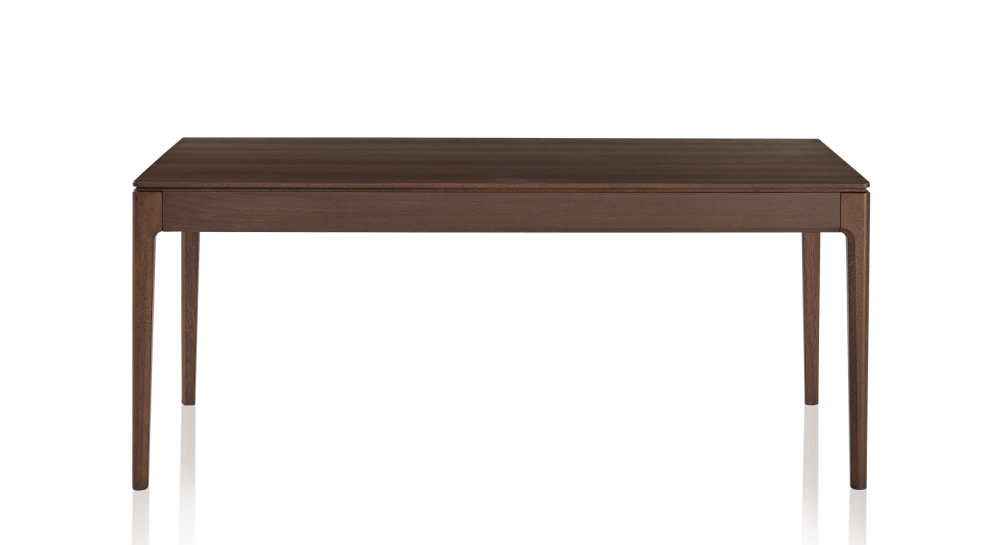 Oak dining table for 6 people dark brown tint wooden top 160x100 cm