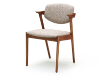 Chaise scandinave bois teinte merisier assise tissu fusion
