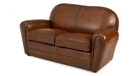 Canapé club cuir 2 places marron vintage accoudoirs passepoil