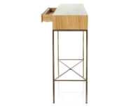 Consola de diseño fresno tinte natural y metal pátina latón 100 cm