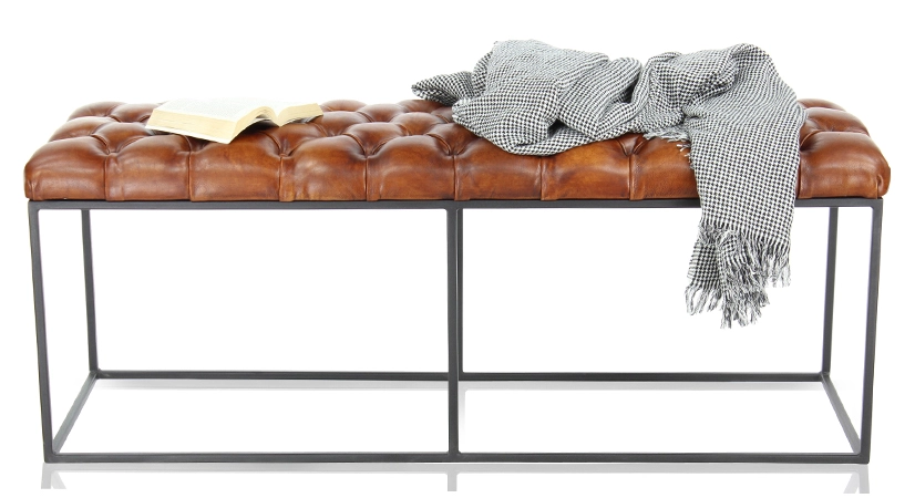 Chesterfield leather bench light brown