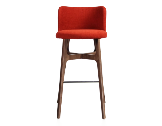 Taburete de bar h80 cm madera tintada marrón oscuro asiento tejido naranja quemado