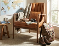 Scandinavian armchair cherry-stained wood and caramel leather