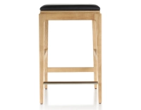 H60 cm designer bar stool natural tint wood, ebony leather seat