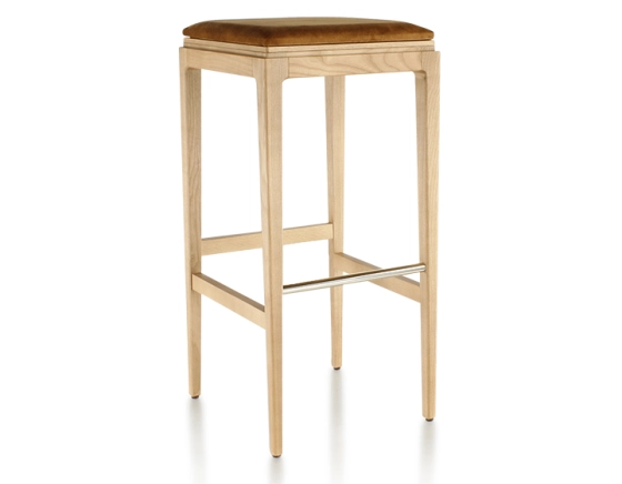 H80 cm designer bar stool wood natural tint seat bronze velvet fabric