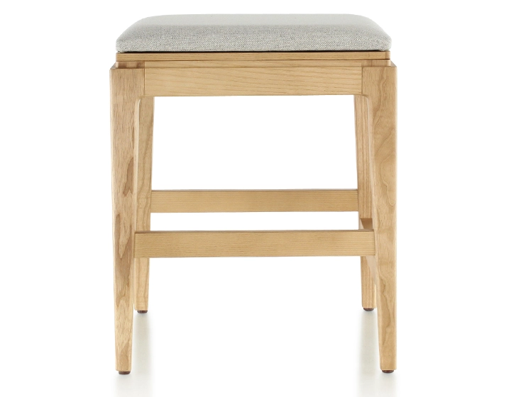 H45 cm design stool natural stained wood seat natural beige fabric