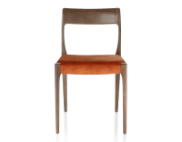 Scandinavian chair wood stained dark brown seat terracotta velvet fabric