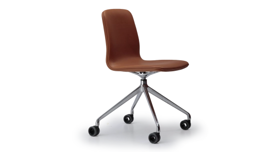 Silla de oficina sin ruedas respaldo de madera tinte antracita asiento de piel de vacuno antracita